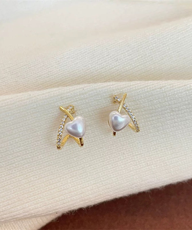 Fashion Gold Sterling Silver Overgild Zircon Pearl Stud Earrings