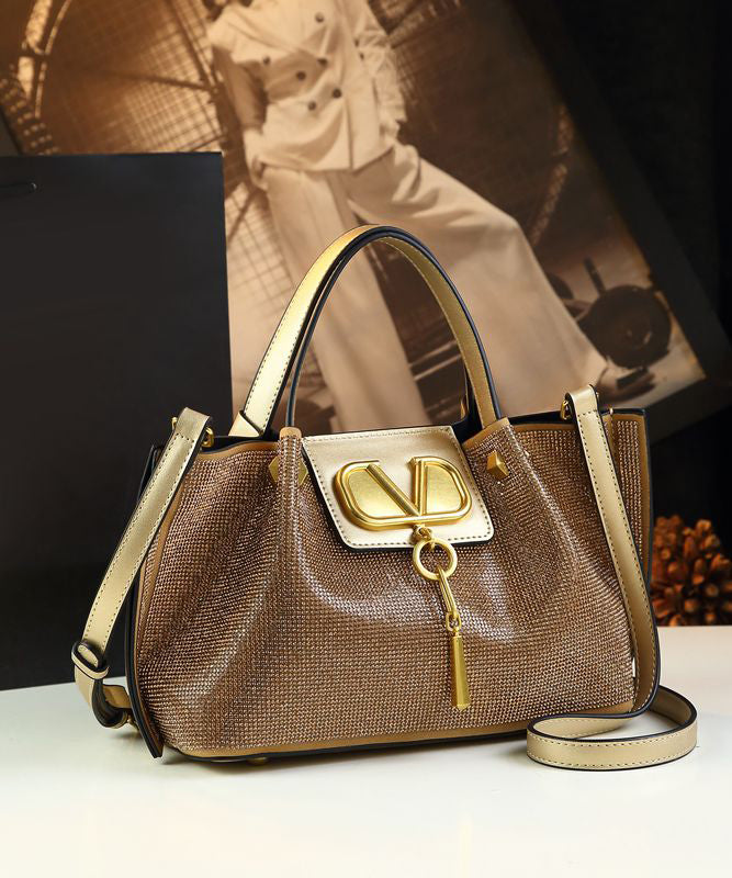 Fashion Gold Zircon Large Capacity Calf Leather Tote Handbag