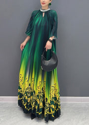 Fashion Gradient Color Green Print Long Dresses Summer