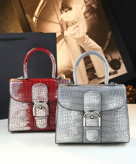 Fashion Gradient Red Crocodile Pattern Durable Women Handbags