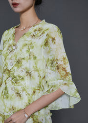Fashion Grass Green Ruffled Tie Dye Chiffon Dresses Summer