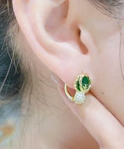 Fashion Green Cabbage Sterling Silver Overgild Zircon Stud Earrings