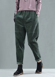 Fashion Green Elastic Waist Patchwork Corduroy Harem Pants Fall