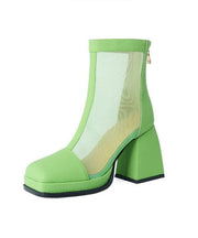 Fashion Green Faux Leather Thin Boots Splicing Tulle