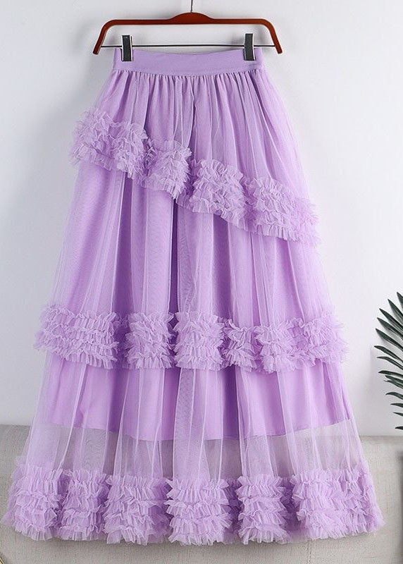 Fashion Green High Waist Ruffled Tulle A Line Skirt Spring