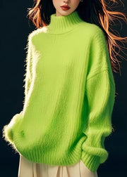 Fashion Green Hign Neck Patchwork Knit Sweater Tops Spring