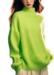 Fashion Green Hign Neck Patchwork Knit Sweater Tops Spring