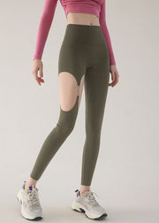 Fashion Green Hollow Out High Waist Capri Leggings Activewear