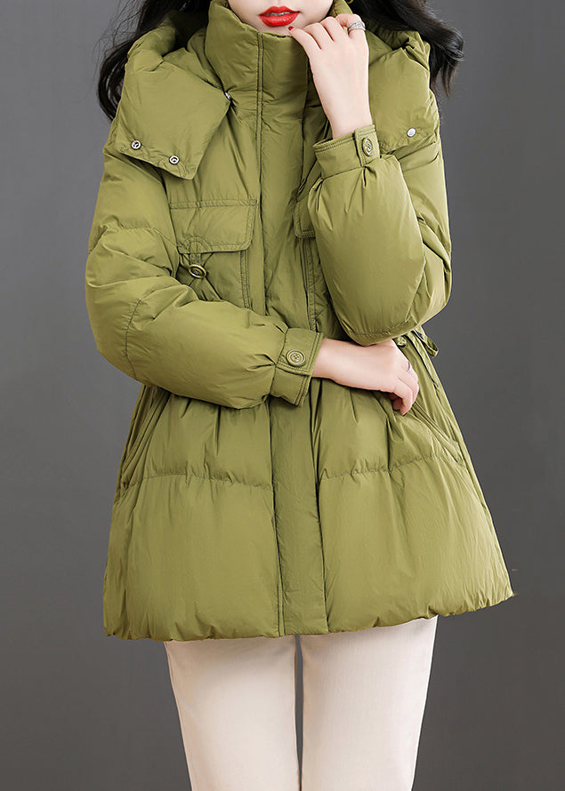 Fashion Green Hooded Pockets Patchwork Duck Down Down Coat Winter