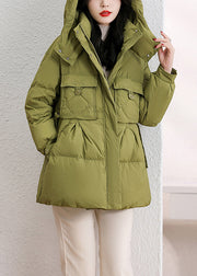 Fashion Green Hooded Pockets Patchwork Duck Down Down Coat Winter