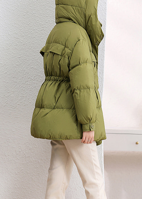 Fashion Green Hooded Pockets Patchwork Duck Down Down Coat Winter