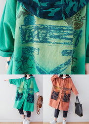 Fashion Green Hooded Print Cotton Hoodie Coat Spring