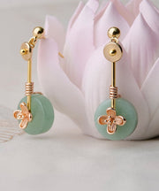 Fashion Green Jade Handmade 14K Gold Drop Earrings