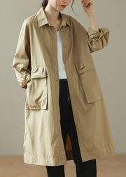 Fashion Green Oversized Big Pockets Cotton Coats Spring