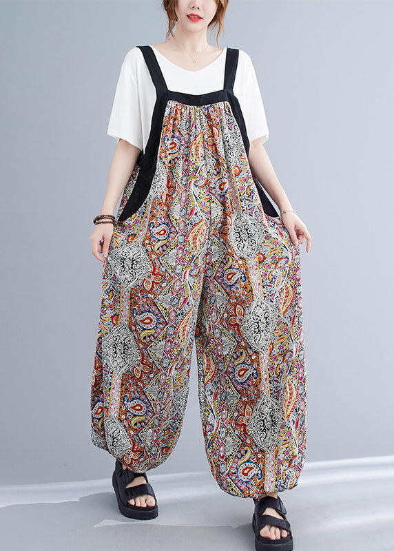 Fashion Green Oversized Print Pockets Spandex Jumpsuit Summer