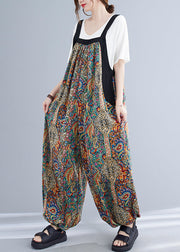 Fashion Green Oversized Print Pockets Spandex Jumpsuit Summer