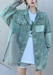 Fashion Green Peter Pan Collar Patchwork Denim Jacket Spring