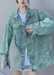 Fashion Green Peter Pan Collar Patchwork Denim Jacket Fall