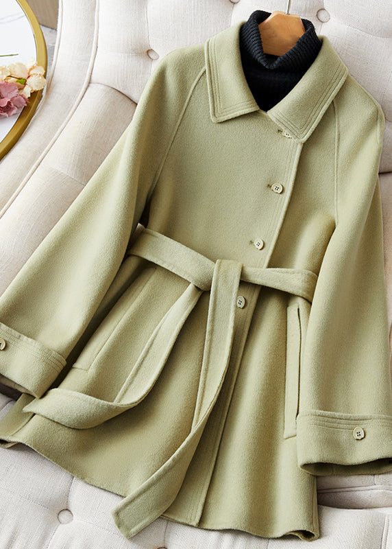 Fashion Green Peter Pan Collar Woolen Single Breaste Coat Winter