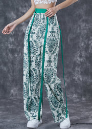 Fashion Green Print Ribbon Cotton Straight Pants Fall