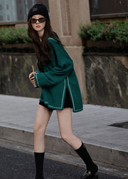 Fashion Green Sailor Collar Side Open Cozy Knitted Tops Spring