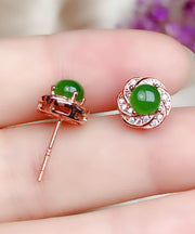 Fashion Green Silver Overgild Zircon Jade Stud Earrings