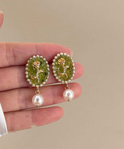 Fashion Green Sterling Silver Rose Pearl Drop Earrings