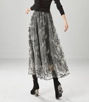 Fashion Grey Embroidered Exra Large Hem Tulle Skirts Fall