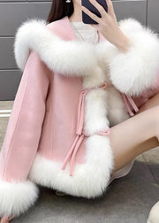 Fashion Grey Fox Collar Patchwork Woolen Short Coat Spring