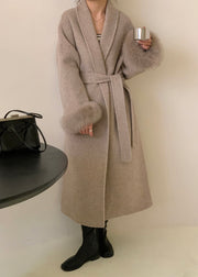 Fashion Grey Fox Fur Patchwork Woolen Duster Coat Winter