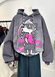 Fashion Grey Hooded Cartoon Print Cotton Sweatshirts Spring