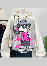 Fashion Grey Hooded Cartoon Print Cotton Sweatshirts Spring