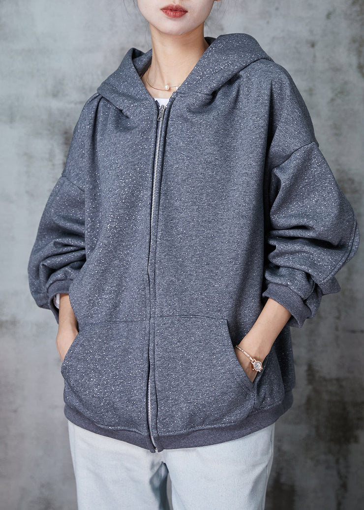 Fashion Grey Hooded Sequins Cotton Coat Outwear Spring