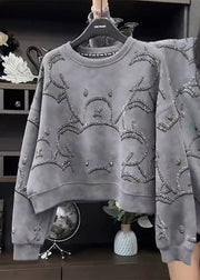 Fashion White flowers O-Neck Sequins Sweatshirt Spring