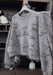 Fashion Grey O-Neck Sequins Sweatshirt Spring