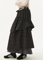 Fashion Grey Plaid False Two Pieces Patchwork Cotton Skirts Spring