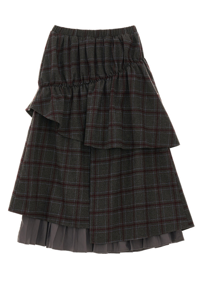 Fashion Grey Plaid False Two Pieces Patchwork Cotton Skirts Spring