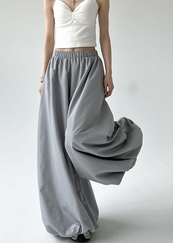 Fashion Grey Pockets Elastic Waist Lantern Pants Fall