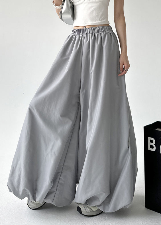 Fashion Grey Pockets Elastic Waist Lantern Pants Spring