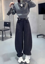 Fashion Grey Sequins Warm Fleece Woolen Pants Spring