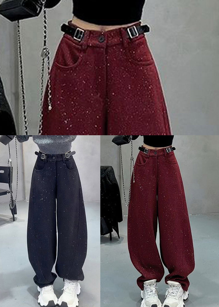 Fashion Grey Sequins Warm Fleece Woolen Pants Spring