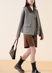 Fashion Grey Tasseled Patchwork Chinese Button Wool Coats Winter