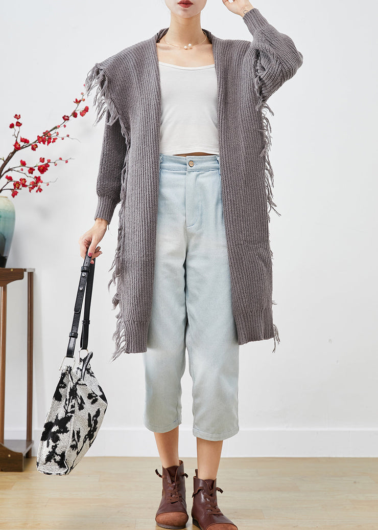 Fashion Grey Tasseled Sailor Collar Knit Cardigans Summer