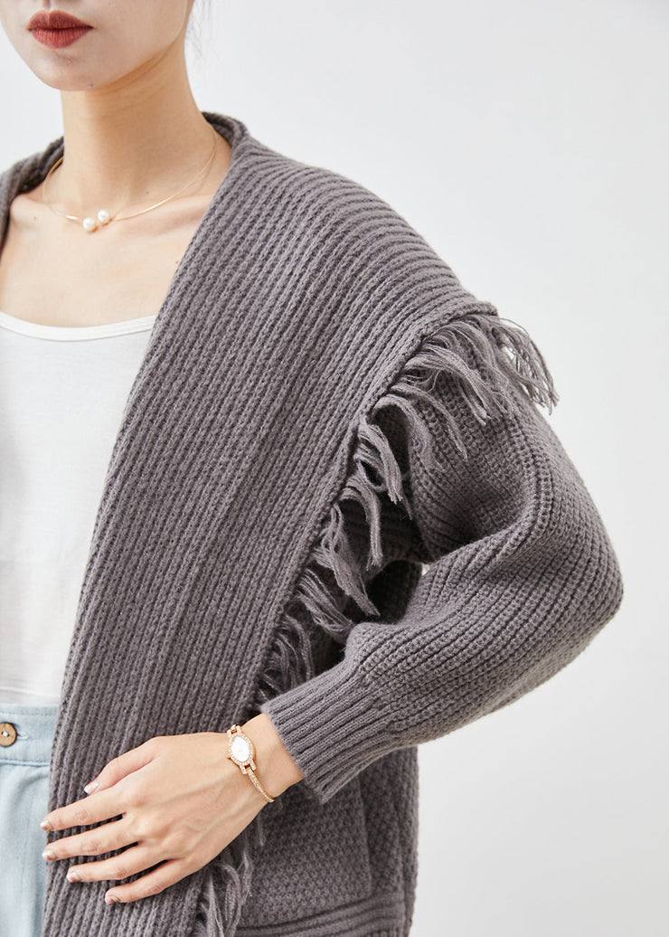 Fashion Grey Tasseled Sailor Collar Knit Cardigans Summer