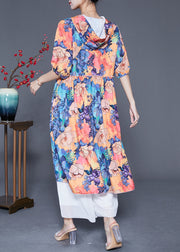 Fashion Hooded Print Chiffon Long Dresses Summer