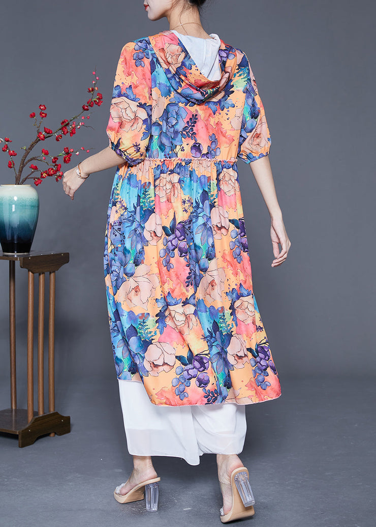 Fashion Hooded Print Chiffon Long Dresses Summer