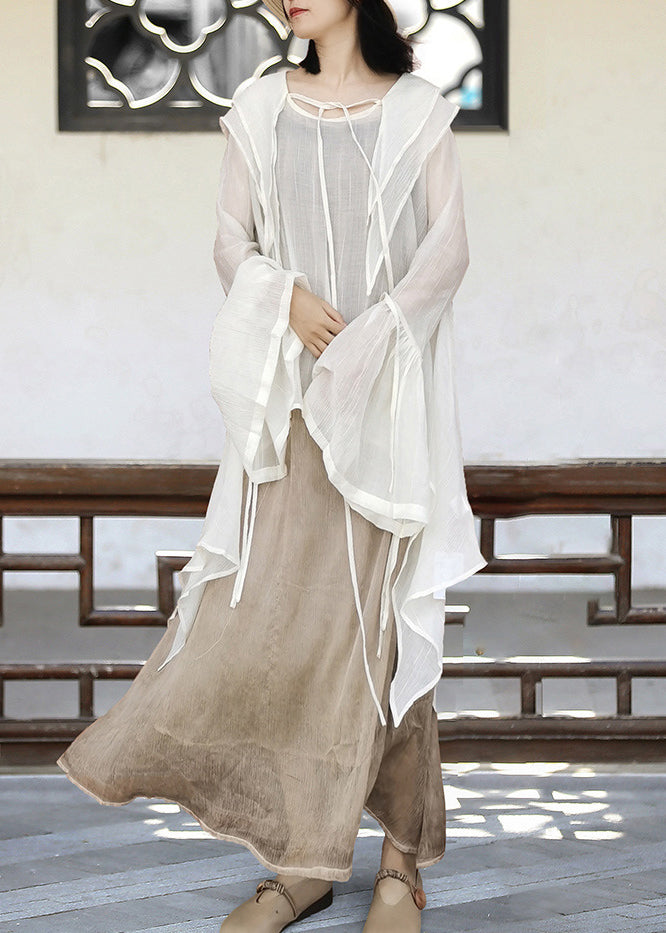 Fashion Khaki Asymmetrical Lace Up Cotton UPF 50+ Shirt Flare Sleeve
