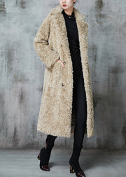 Fashion Khaki Double Breast Thick Fuzzy Fur Fluffy Coats Winter