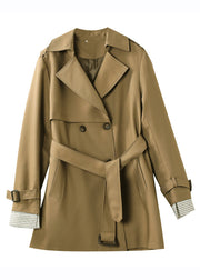 Fashion Khaki Notched Button Trench Coat Long Sleeve