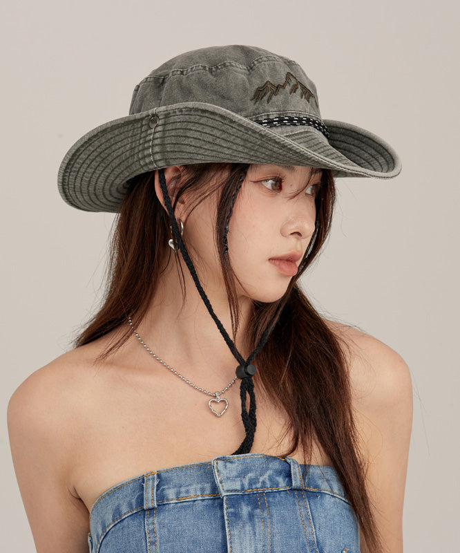 Fashion Khaki Print Patchwork Drawstring Denim Floppy Sun Hat